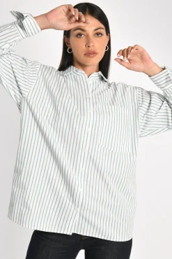 CHEMISE À FINES RAYURES RITA BLANC/VERT^KOOKAÏ Clearance