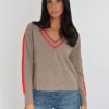 PULL COL V ASTRID BEIGE CHINÉ/ROUGE^KOOKAÏ Discount