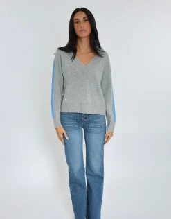 PULL COL V ASTRID GRIS CHINÉ/BLUE^KOOKAÏ Fashion