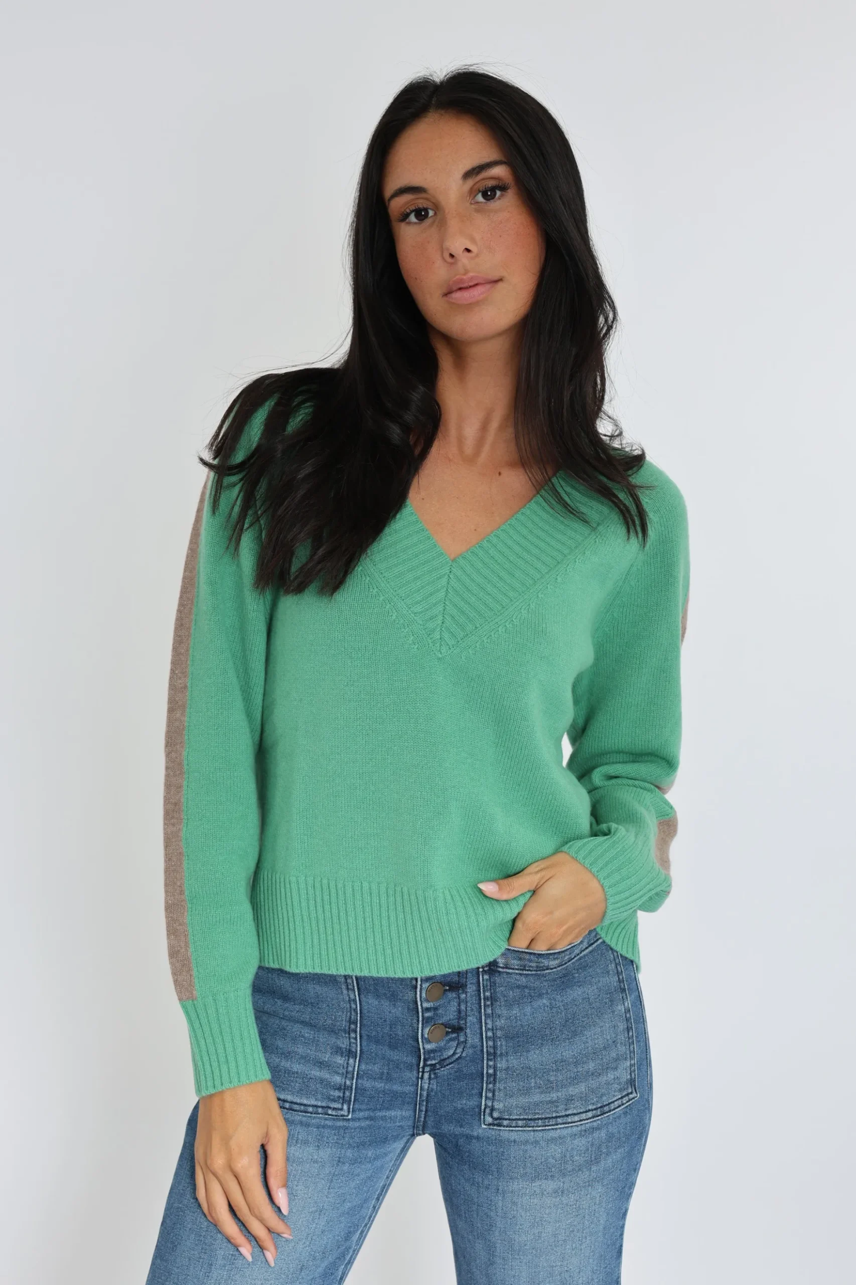 PULL COL V ASTRID MINT/BEIGE CHINÉ^KOOKAÏ Discount